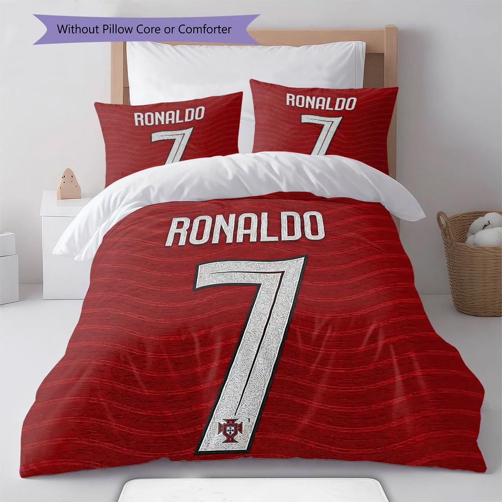 CR7 Cristiano Ronaldo Muster Bettwäsche, Steppbett Set Bettbezug Kissenbezug Zuhause Geburtstagsgeschenk(1 Bettbezug + 2 Kissenbezüge, ohne Füllung)