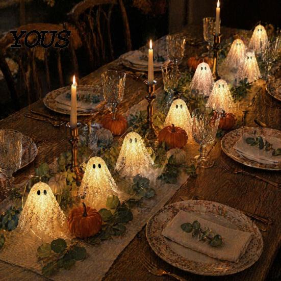 Easy Hanging Ghost String Garland 6.6FT Halloween Light Up Garland, Lace LED Fairy Light, Cozy Autumn Home Decorations Spooky Bunting Banner