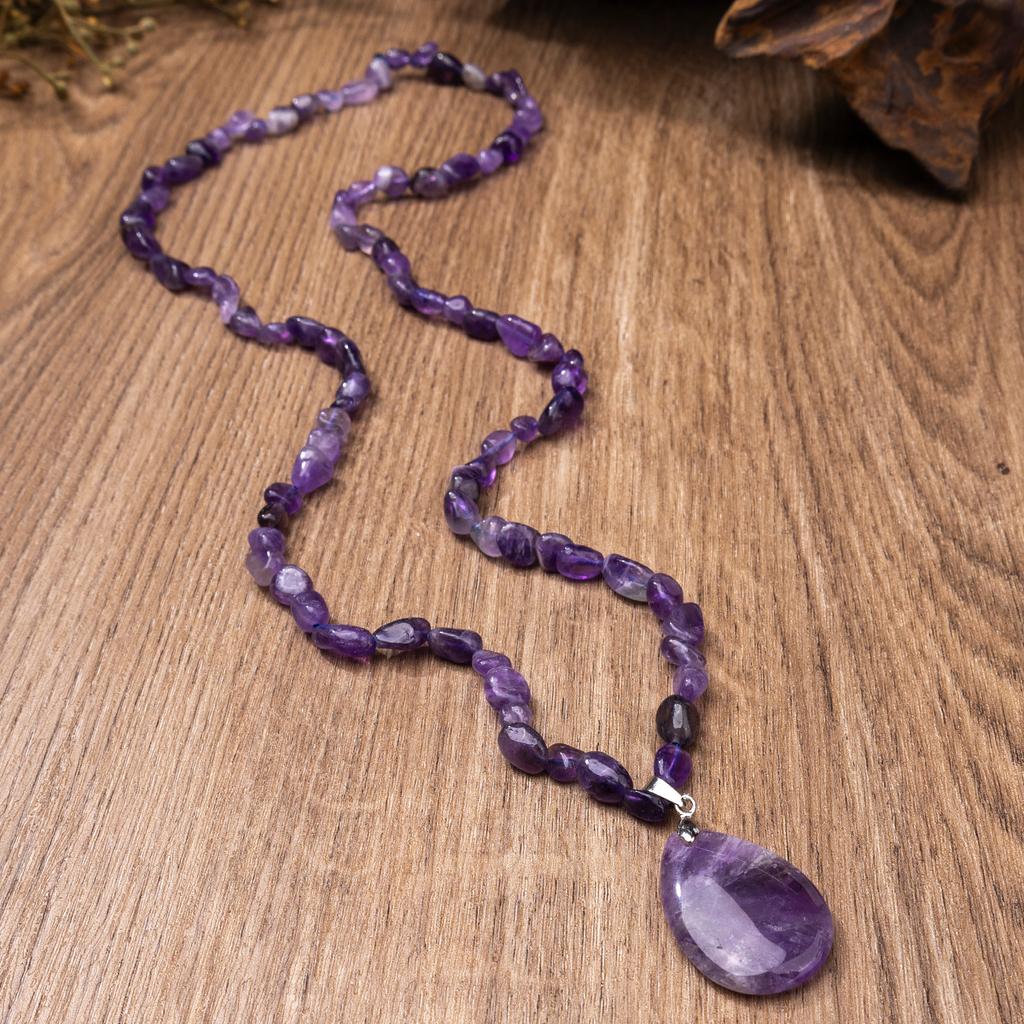 Natural Crystal Sweater Chain, Amethyst Pendant, Long Necklace, Christmas Gift, Valentine's Day Gift, Girlfriend Gift, Couple Gift, Birthday Gift