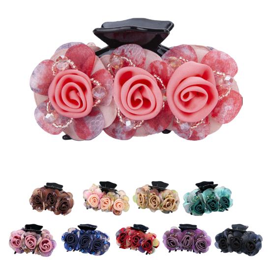 Non-slip Crossing Teeth Women Hair Claw Flower Beads Decor Bow Bath Hair Claw Styling Tool