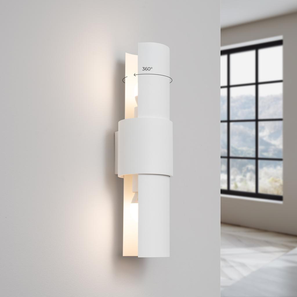 Kinkiet Ścienny Nowoczesny Biały Okrągły Pionowy Obrotowy Klosz Do Salonu Przedpokoju 2Xe27 15W Flash Sollux Lighting