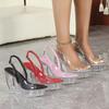 Sandalias de Plataforma con Tacón de Bloque Curvo de 10,5 CM, Sandalias Sexy de Verano con Parte Superior Transparente de PVC Transparente y Decoración de Pedrería, para Mujer, Punta Abierta