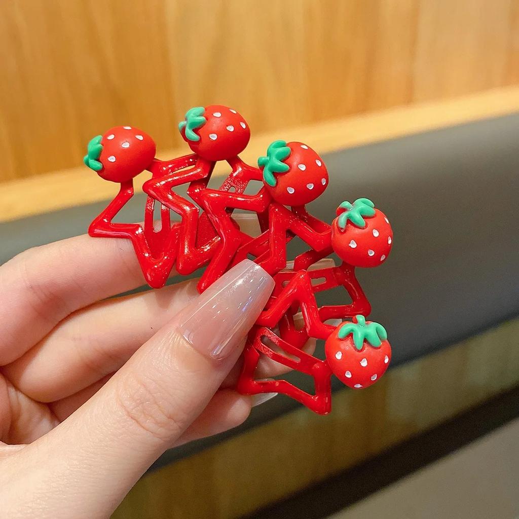 10pcs Children'S High-End Strawberry Pentagonal Star Hair Clip, Girls' Niche Design Hair Clip, Sweet And Versatile Clip Accessory