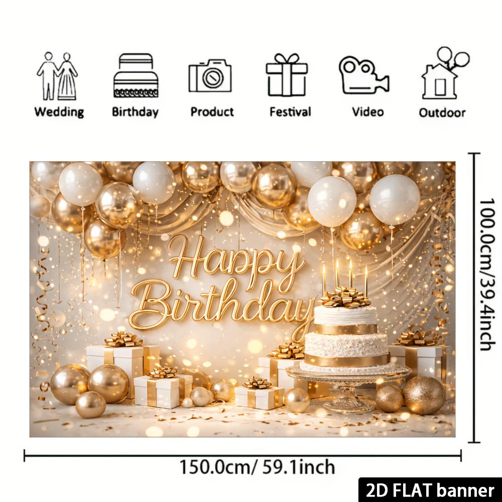 2D flat luxury birthday party banner background - Platinum Wind birthday theme, indoor and outdoor celebration scenes