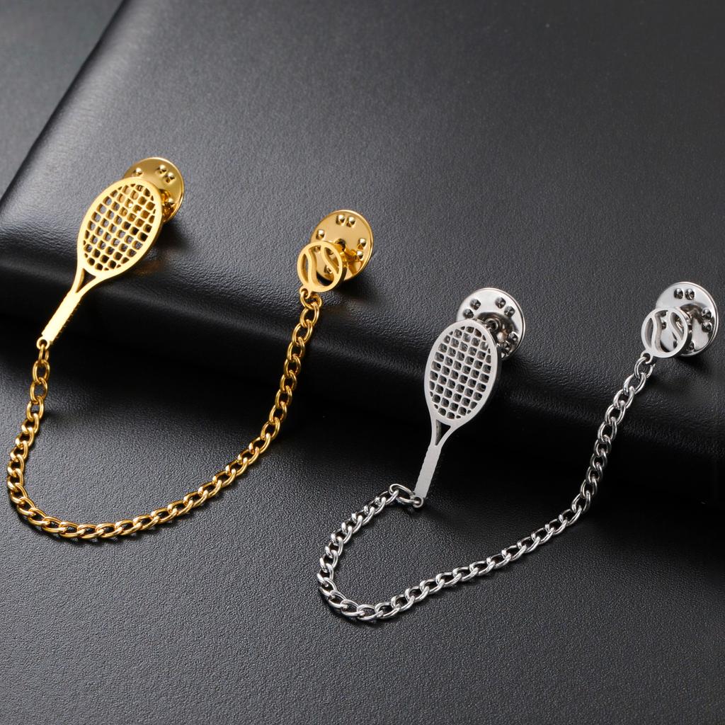 Cazador Stainless Steel Tennis Racket Ball Trendy Lapel Pins Brooch for Women Men Badges Jewelry Tennis Enthusiasm New Gifts