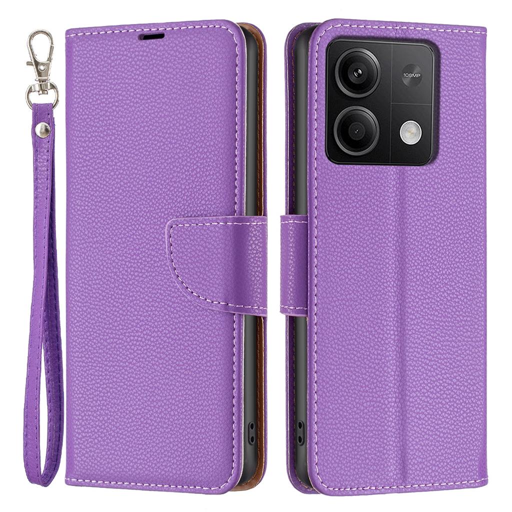 For Xiaomi Redmi Note 13 5G Wallet Case with Wrist Strap Litchi Texture Leather Phone Stand Cover
