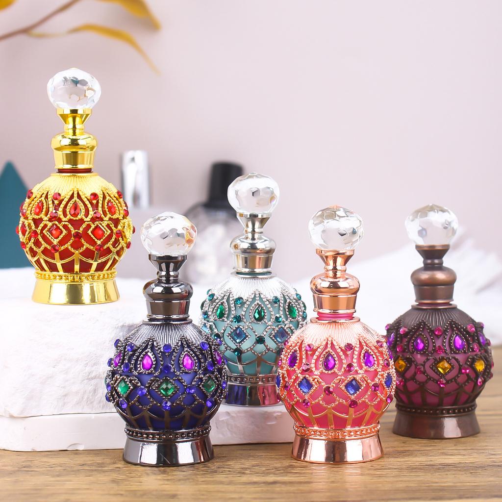 3PCS 15ml Glass Perfume Bottles Glass Metal Electroplated Essential Oil Containers Empty Refillable Travel Bottles for Perfume 4