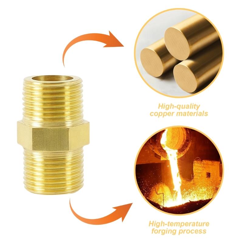 Strong Double Male Threaded Brass Fitting Universal Pipe Connector Univsersal Pipe Adapter for Home & Industrial Use