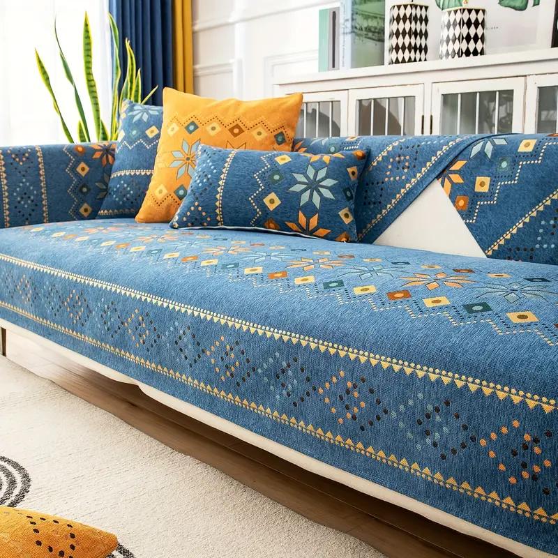 Sofa Cover Geometric Embroidery Sofa Slipcover Thick Plush Sofa Protector Cover Non Slip Couch Covers for Bedroom Office Living Room Home Decor
