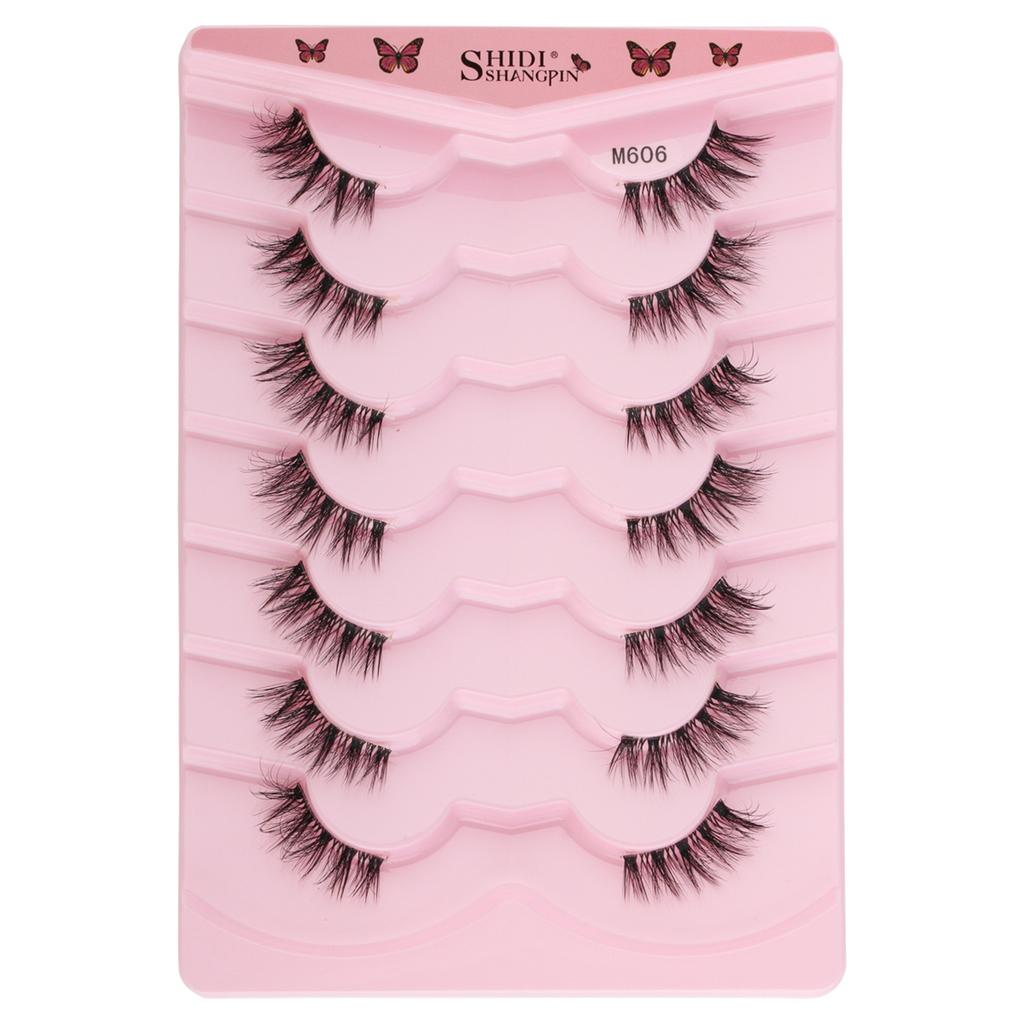 7 Pairs Half Lashes with Clear Band Wispy Eyelashes Natural Look 3D Lashes Short Cat Eye Lash Fake Eyelashes