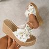 Fashion New Summer Women's Bowknot Decor Wedge Sandals Fashion Maple Leaf Printed Chunky Platform Slippers Woman Thick Sole Beach Slides