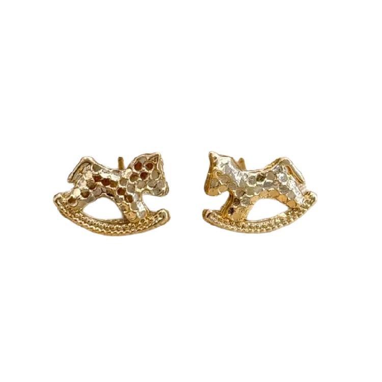 Unique Horse Theme Ear Studs Gold Finish and Stones Adorned for Parties Formal Event Elegant