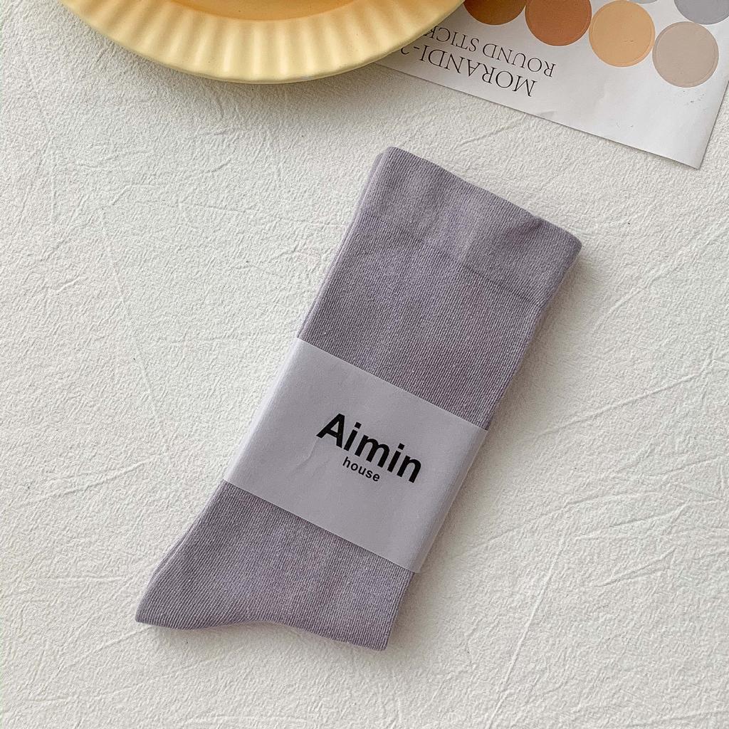 Pre-Autumn Basic Solid Color Mid-Leg Socks Sweet Morandi Color Simple Thin Cotton Socks