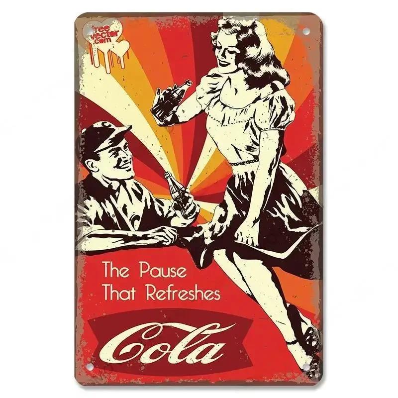Tin Signs Vintage Cola Soft Drinks Poster Metal Girls Drink Cola Bottles Metal Plate Wall for Bar Pub Club Restaurant Decor