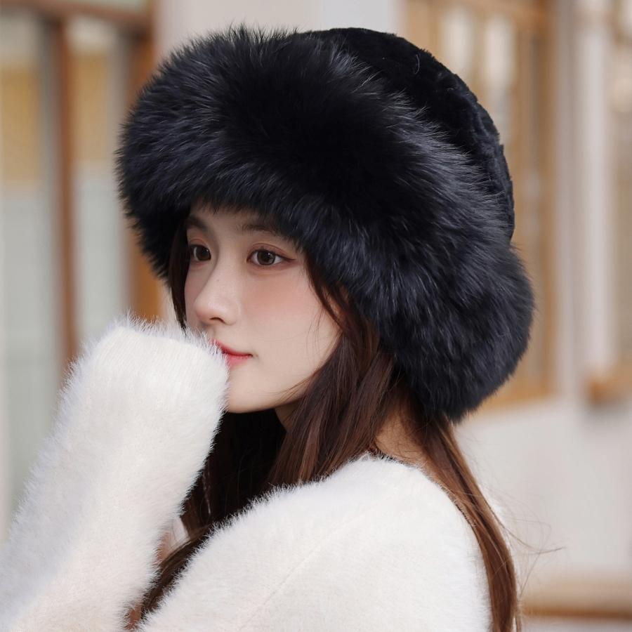Bucket Hat Rabbit Hair Knitted Elastic Headgear Warm Female Autumn and Winter Fox Fur Hat