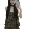 American Spice Girl leopard print lotus leaf edge sling vest for women's summer wear with neck strap, beautiful loose sleeveless top