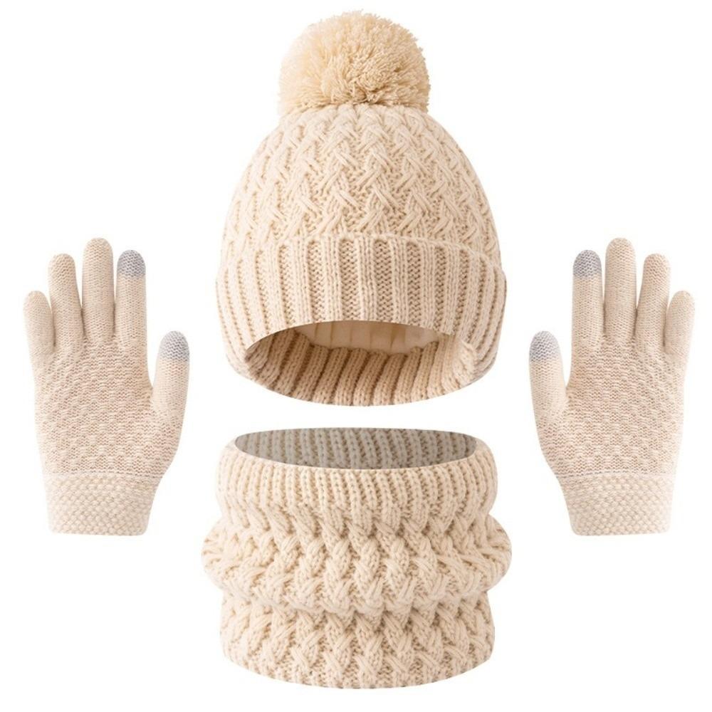 Warm Ears Toddler Knitted Hat Solid Color Kids Hat Set Comfortable Baby Hat Scarf Gloves Set Daily