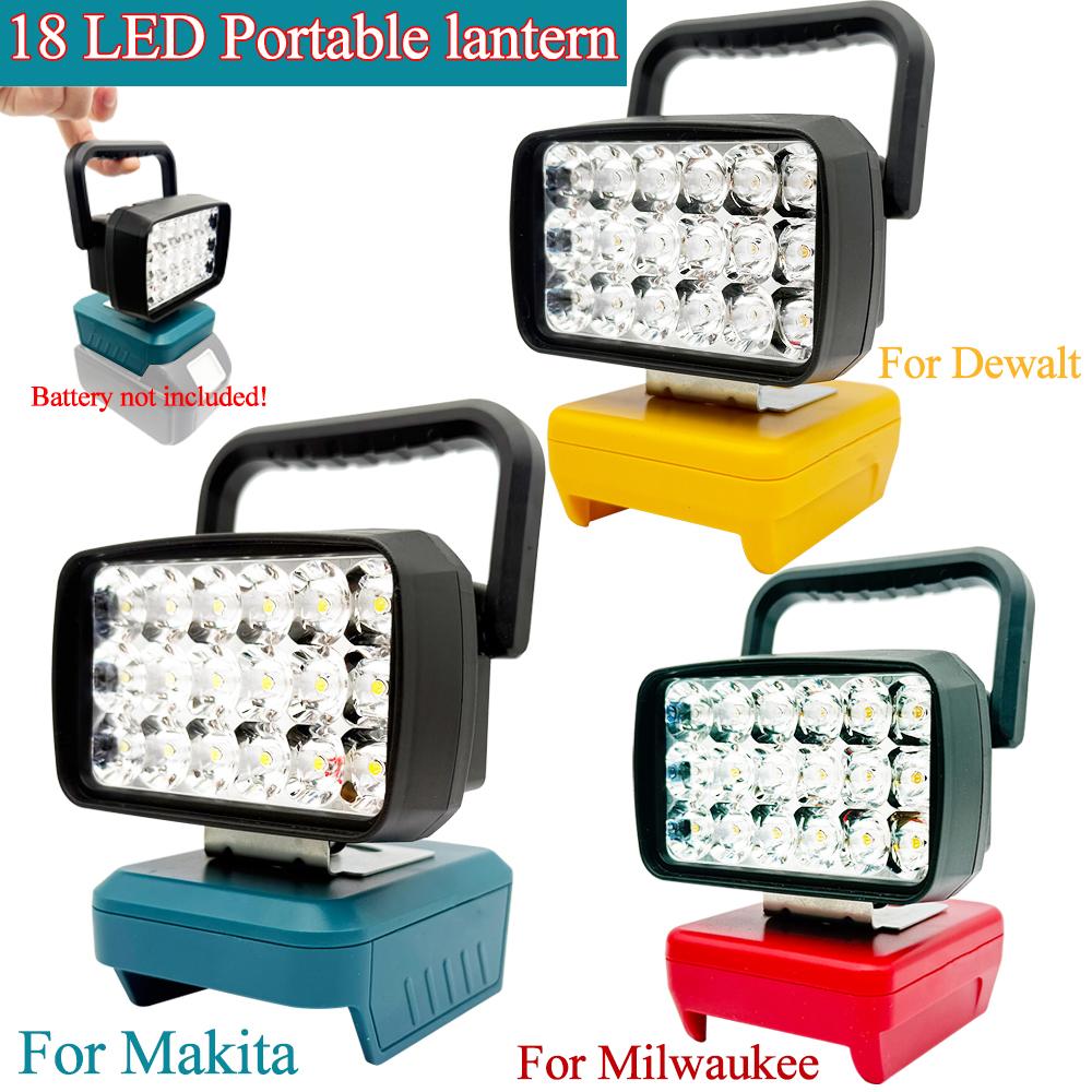 18 LED Portable Lanterns Spotlight Torch LED Work Lights Lamp for Makita BL1830 for Milwaukee for Dewalt 18V 20V Lithium Battery