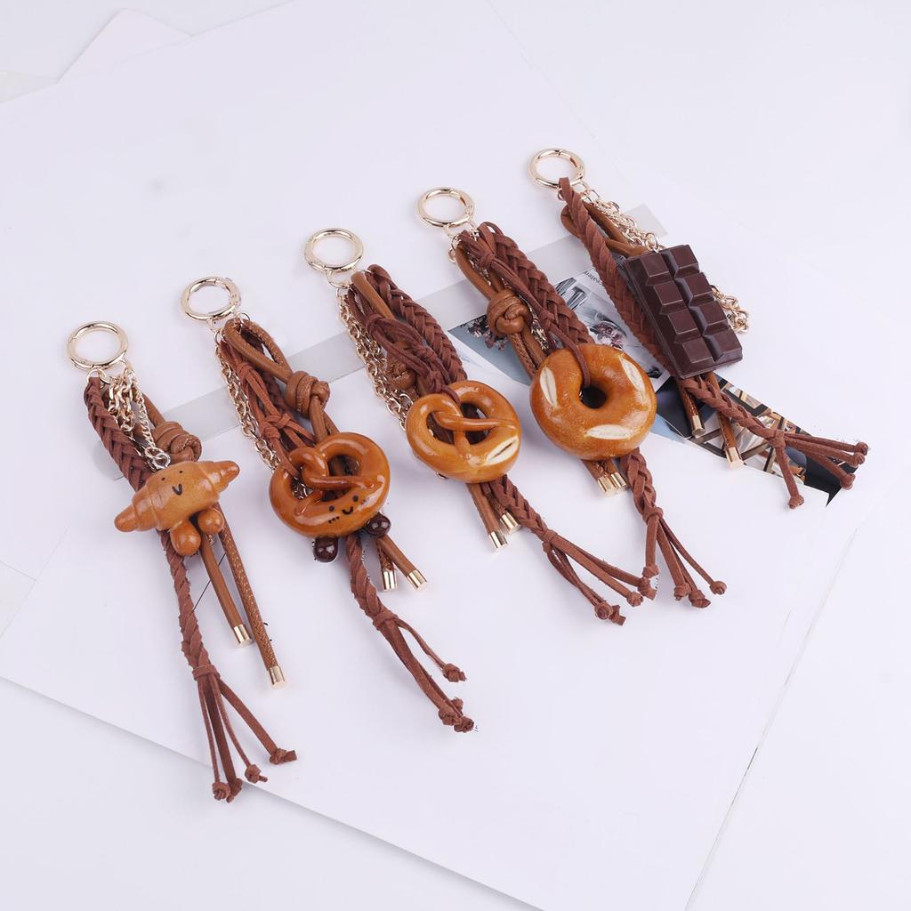 Stylish Miniature Food Themed Key Holder Bag Decoration With Braided Rope Bag Accessories For Everyday Practical Use