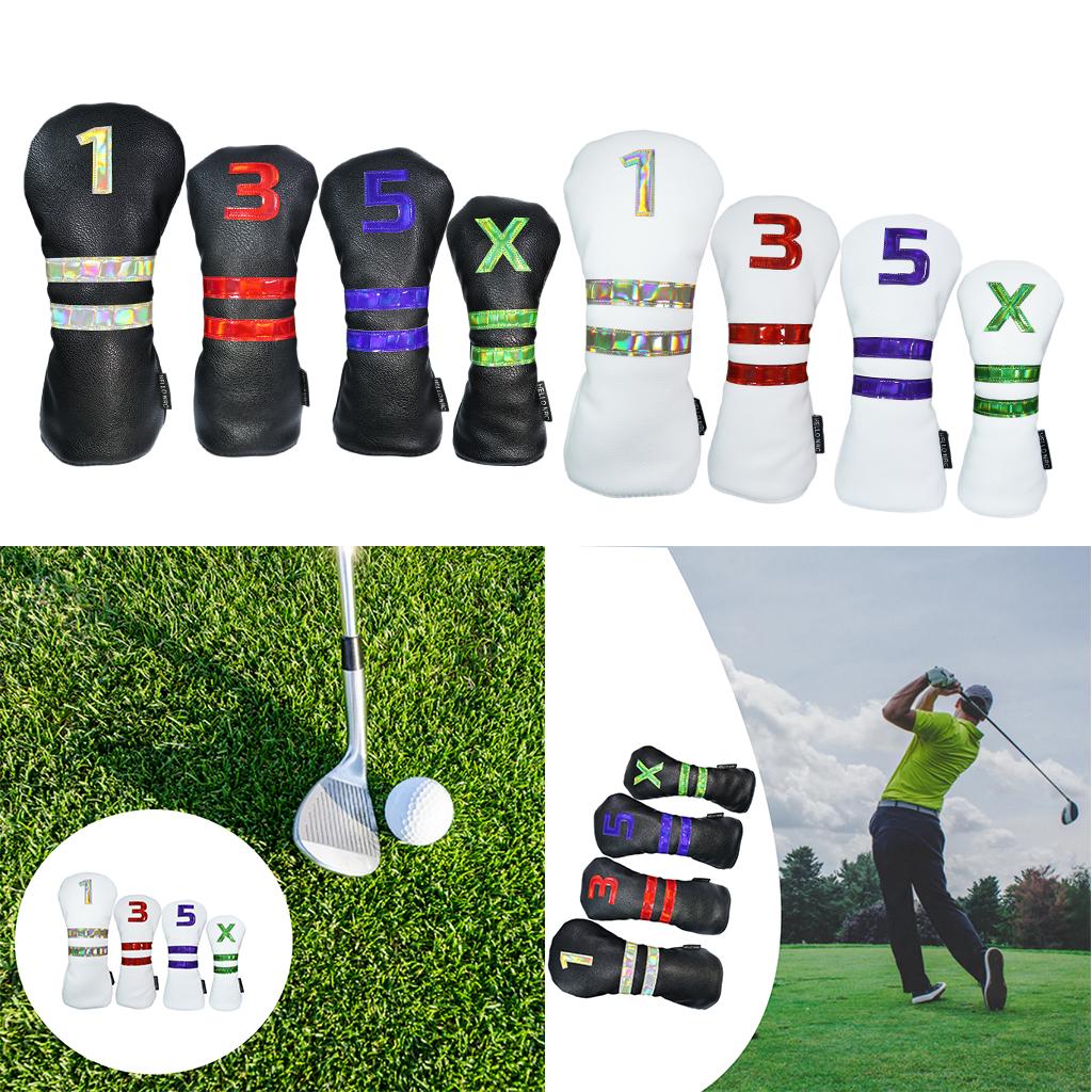 4pcs PU Leather Golf Headcover Wood Guard Sleeve Long Neck Club Head Cover -