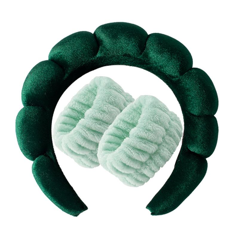 Vintage Sammet Moln Hårband för Kvinnor Flickor Svamp Pannband Tvätta Ansikte Armband Set Spa Badrumstillbehör