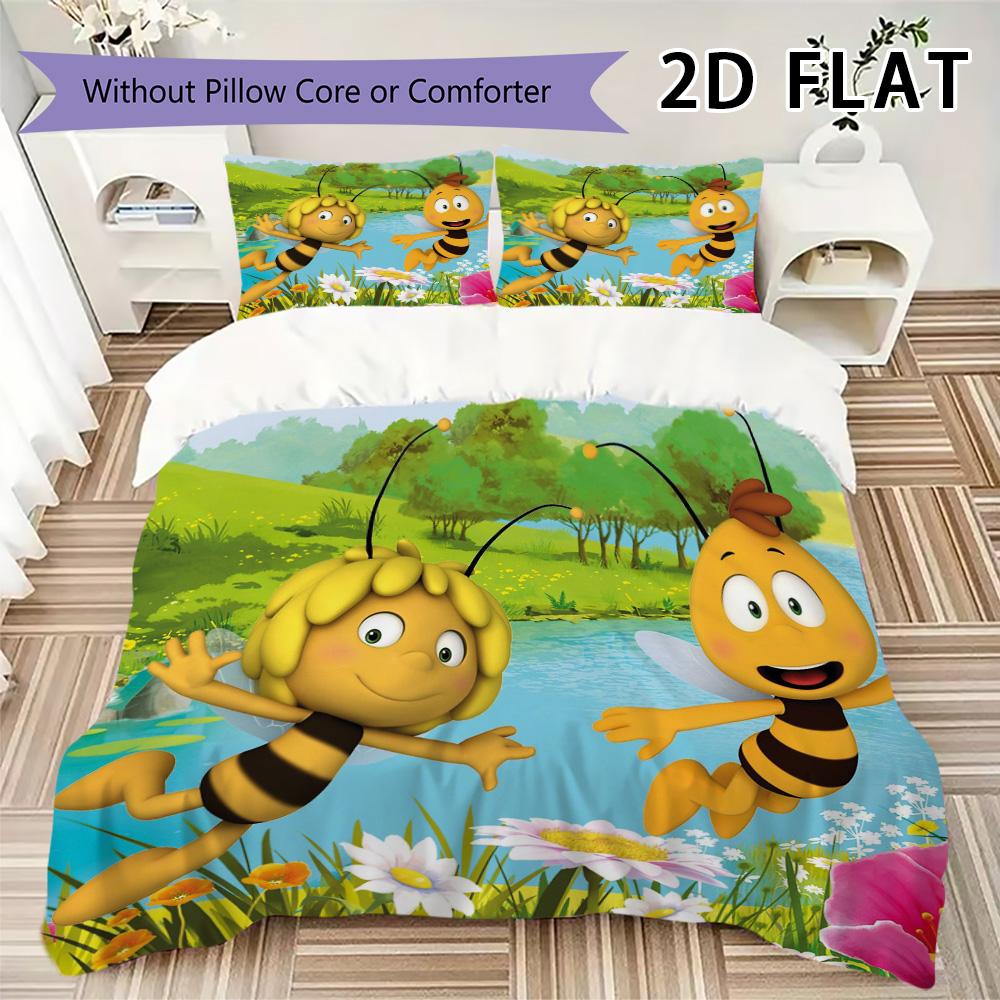 Bees and Maya Pattern Bedding Uilt Set Uilt Cover Pillowcase Home Decoration Birthday Gift (1 * Duvet Cover + 2 * Pillowcase Without Core)