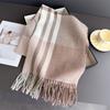 Imitation Wool Texture Checkered Scarf Tassel Wool Texture Scarf Fashionable Warm Scarf  Couples