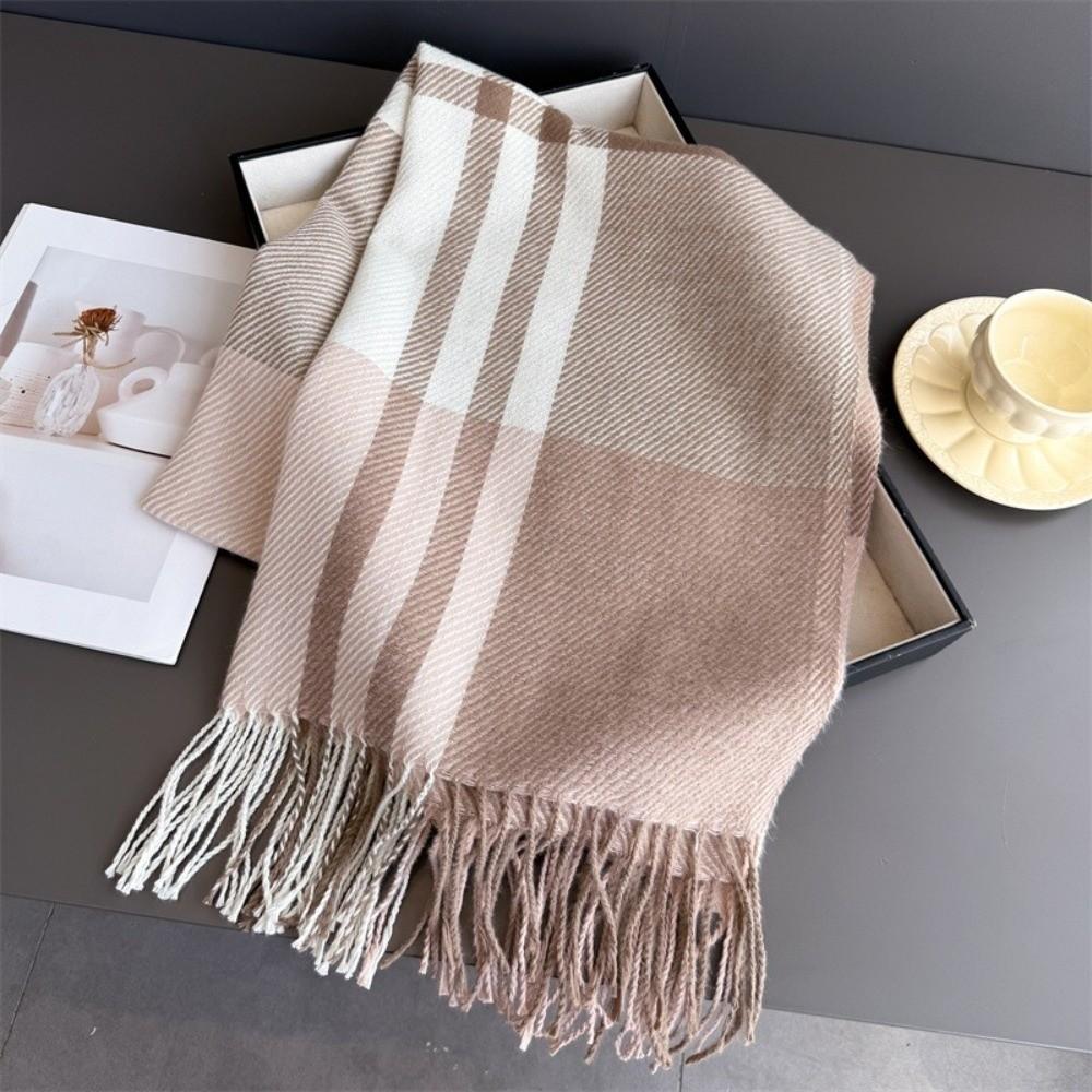 Imitation Wool Texture Checkered Scarf Tassel Wool Texture Scarf Fashionable Warm Scarf  Couples