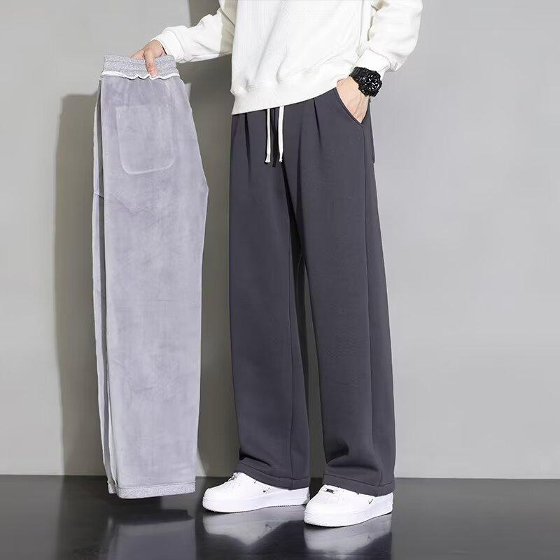 Autumn and Winter Wide-leg Pants Men's Velvet Straight Loose Sports Casual Long Pants Black Sweatpants 2026 New