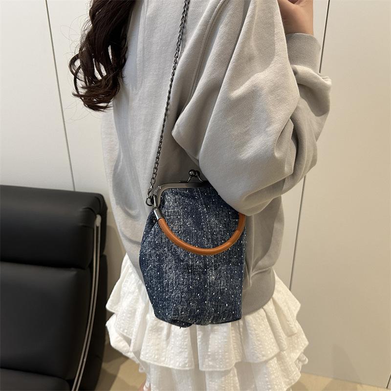 Vintage Style Women Handbag Blue Black Brown Versatile Designer Shoulder Bag PU Leather Ladys Denim Purses Crossbody Bags