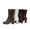 Women's High-heeled Boots Autumn and Winter New Thick-heeled Solid-color Large-size Medium Boots