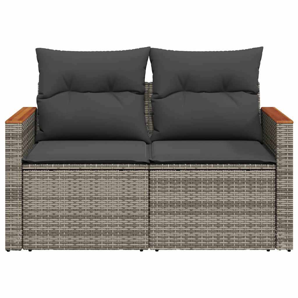 Vidaxl Garden Sofa With Cushions, 2-Seater, Grey, Poly Rattan