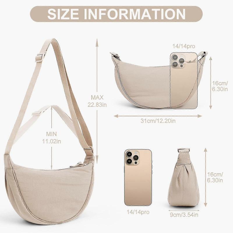 Halbmondtasche für Damen Herren, Nylon Halbmondtaschen Hobos Umhängetasche Tragbare Halbmondgeldbörse mit verstellbarem Riemen Einfarbig Brusttasche Schultertasche F
