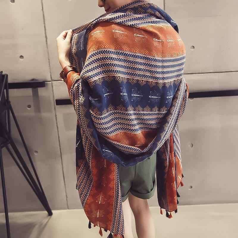 Ethnic Style Scarf, Sunscreen Shawl, Women's Summer Thin Style, Air Conditioner Silk Scarf, Fashionable Seaside Beach Scarf