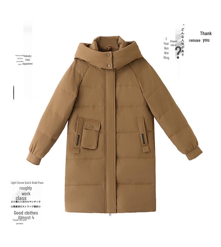 Mid-Length Hooded Women's Winter Down Jacket - Thickened, Slimming, High-End White Duck Down Outerwear