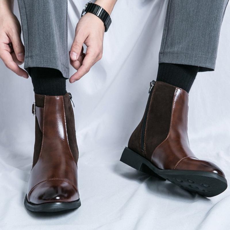 Men's High-Top Leather Boots Fashion Chelsea Ankle Boots Pointe Toe Business Dress Boots for Men Brand Casual Leather Boot Botas