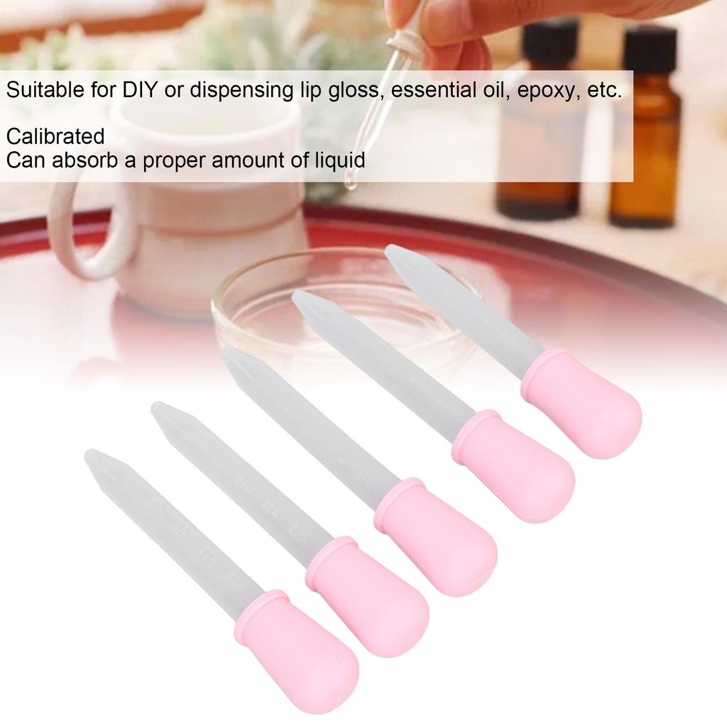 5pcs Transfer Pipettes DIY Transparent Calibrated Dropper for Epoxy Resin Laboratory Experiment (Pink)