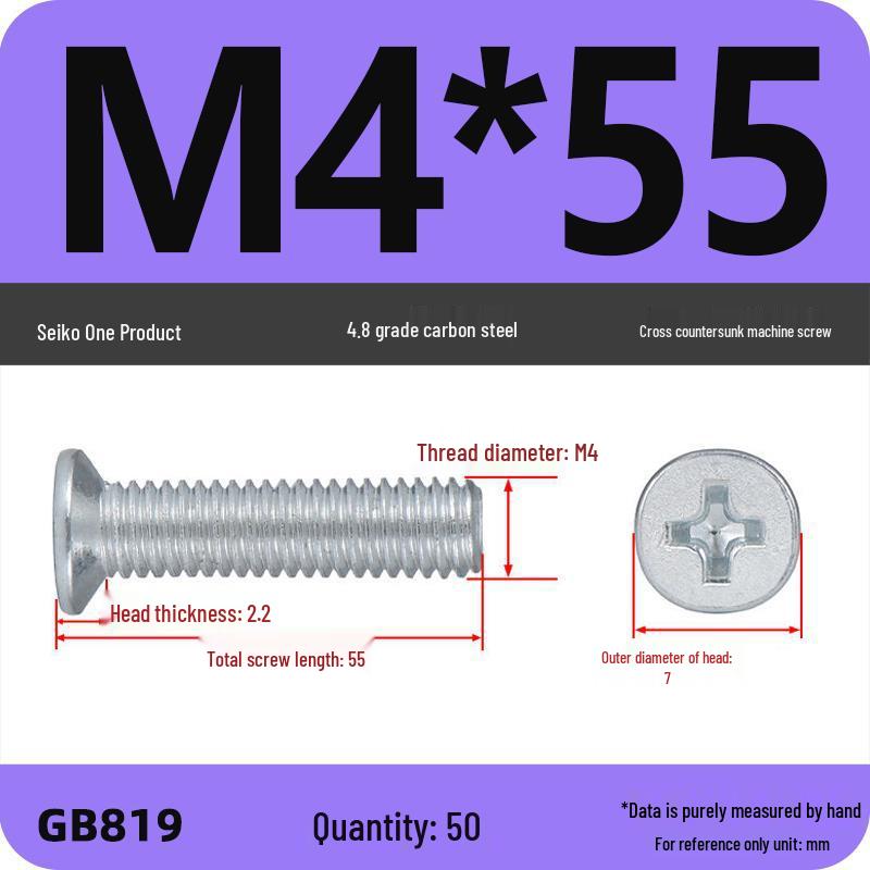 GB819 Zinc-Plated Carbon Steel Phillips Countersunk Screws: M2-M10