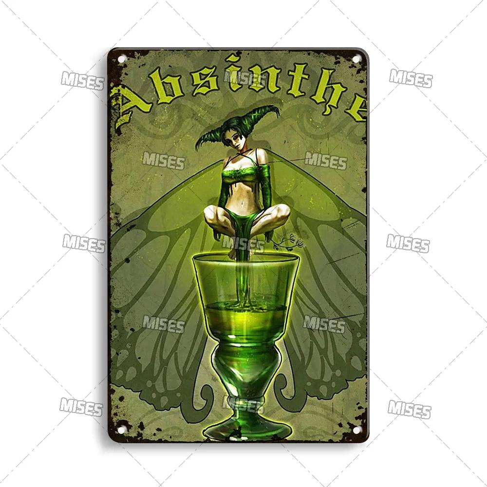 

MISES Absinthe Metal Poster Rusty Metal Tin Sign Retro Metal Sign Wall Plate Man Cave Home Studio Metal Plaque Industrial Decor 20x30cm
