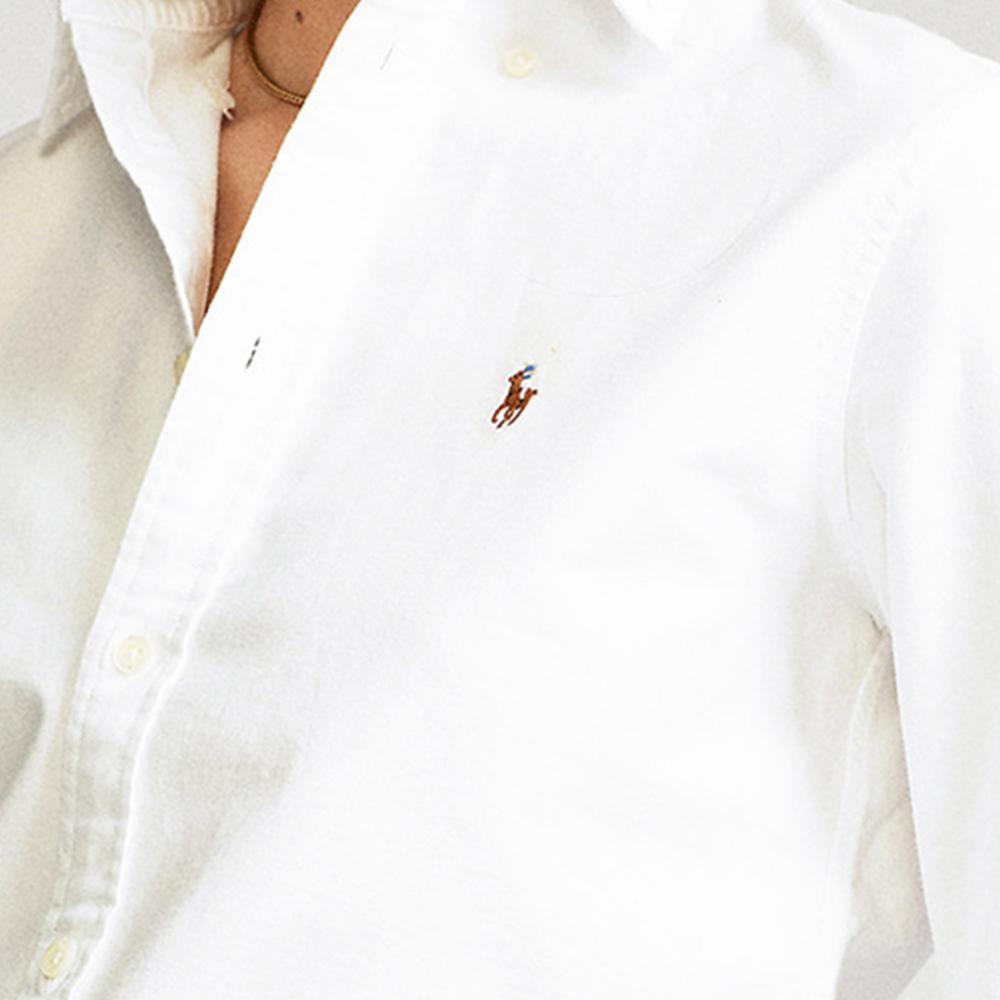 Polo Ralph Lauren Logo Solid Color Polo Shirt Long Sleeve Women Shirts White 211743355-001