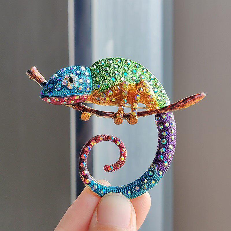 Chamäleon Tier Eidechse Broschen Pins Mehrfarbiger Schmuck Kreatives Geschenk für Frauen Mode Büro Outfit Highlight