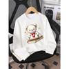 Kids Unisex Crewneck Sweatshirt, Cute White Teddy Bear Reading Books With Red Bow Golden Hearts Cartoon Print Soft Pullover For Kids Over 4 Years Old