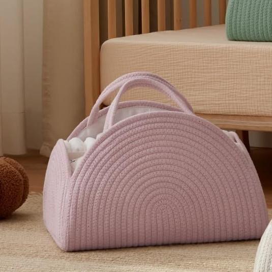 

INS Baby Diaper Bag Woven Basket Mommy Bag for Women Handbags Large Capacity Travel Totes Baby Items Nappy Organizer Outdoor розовый