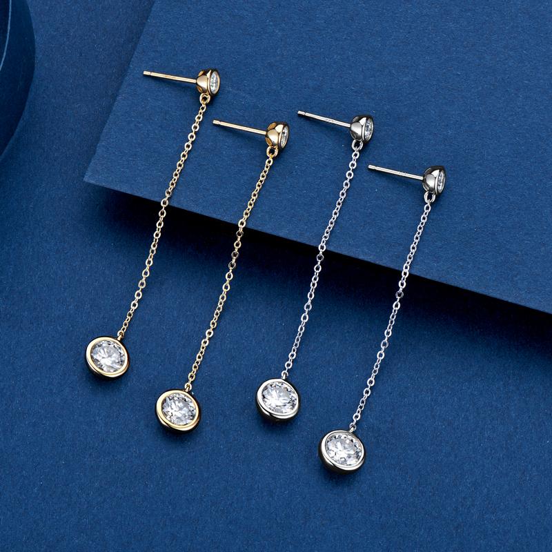 IOGOU Lange Quasten-Hängeohrringe 1,6 Karat gesamt Fass gefasster Moissanit für Damen Original 925 Sterling-Silber Mädchen Feiner Schmuck 14 Karat Gold