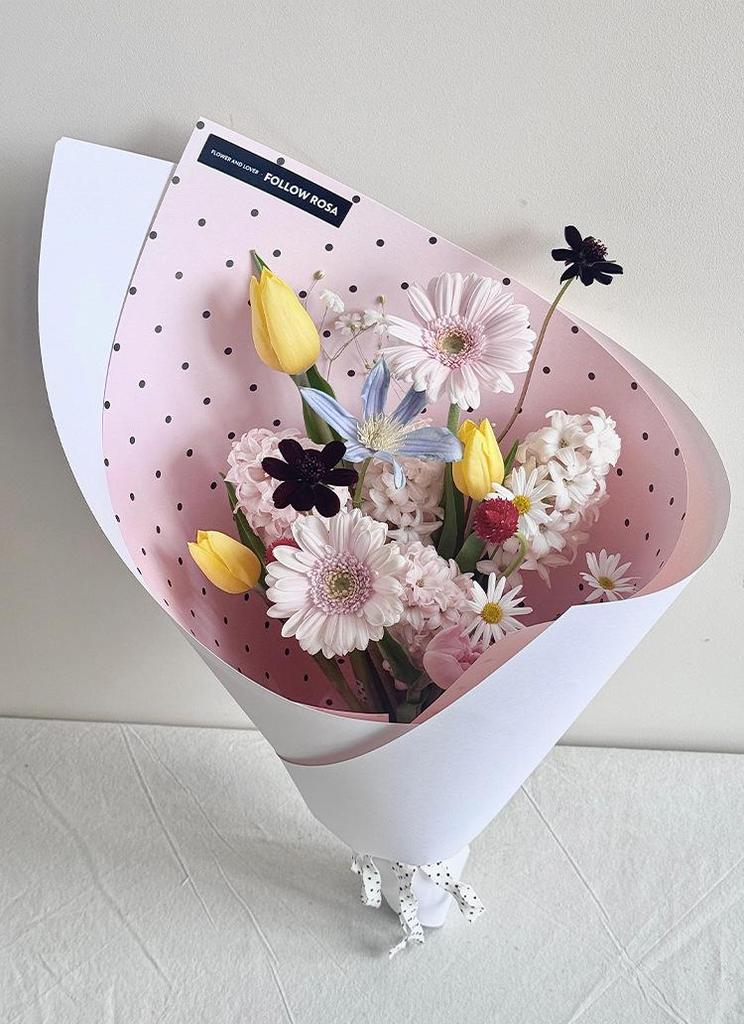 Korean Polka Dot Floral Gift Wrapping Paper - DIY Exquisite Bouquet Paper