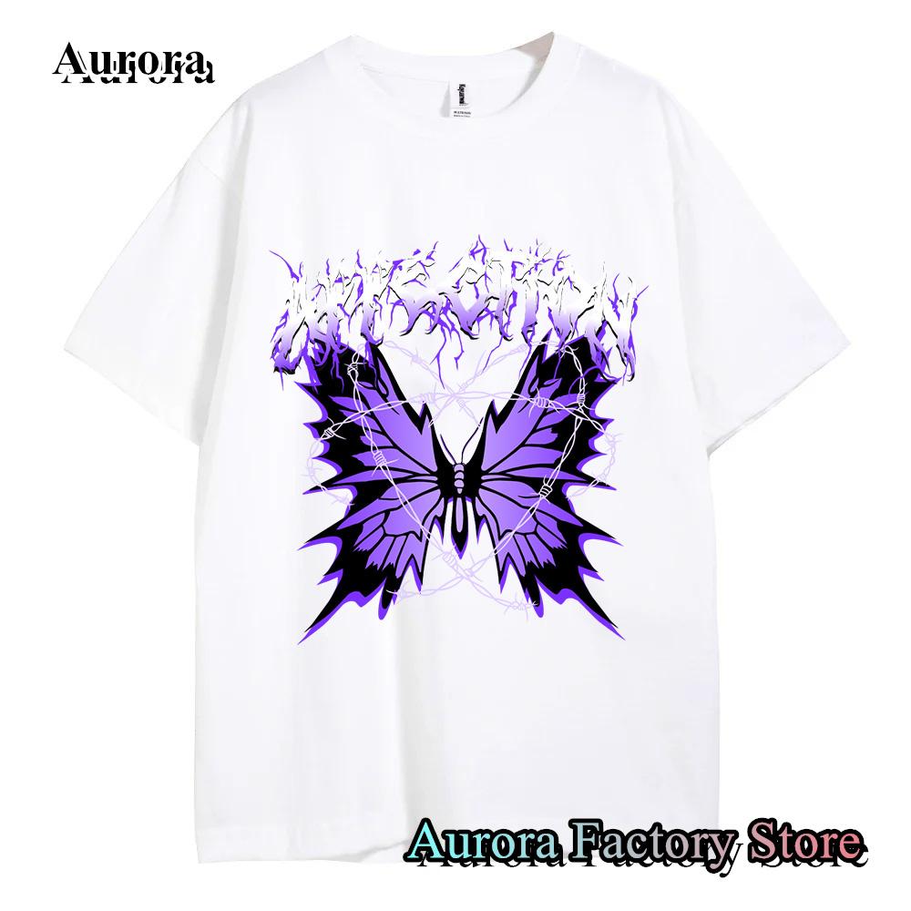 Men Women Summer Fashion Cotton T-Shirt Purple Butterfly Tops Tees Male Casual Short Sleeve Clothing Harajuku Streetwear