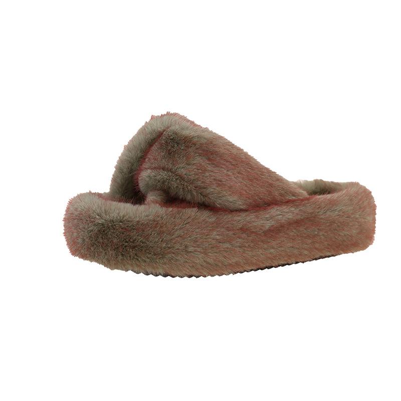 

Crossed hairy women s slippers thick bottom heightening home wear thickened warm comfortable casual fashion versatile cotton slippers 41 зелёный