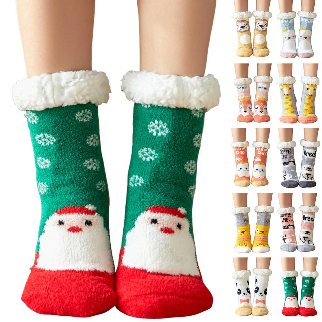 Christmas Floor Socks For Women - Winter Fleece-lined Coral Fleece Socks, Sleeping Home Socks, Snow Socks, Postpartum Carpet Socks