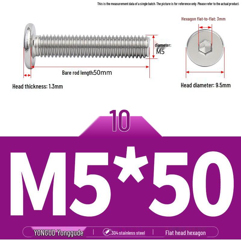 304 Stainless Steel Ultra-Thin Flat Head Hex Socket Bolt, M2-M12