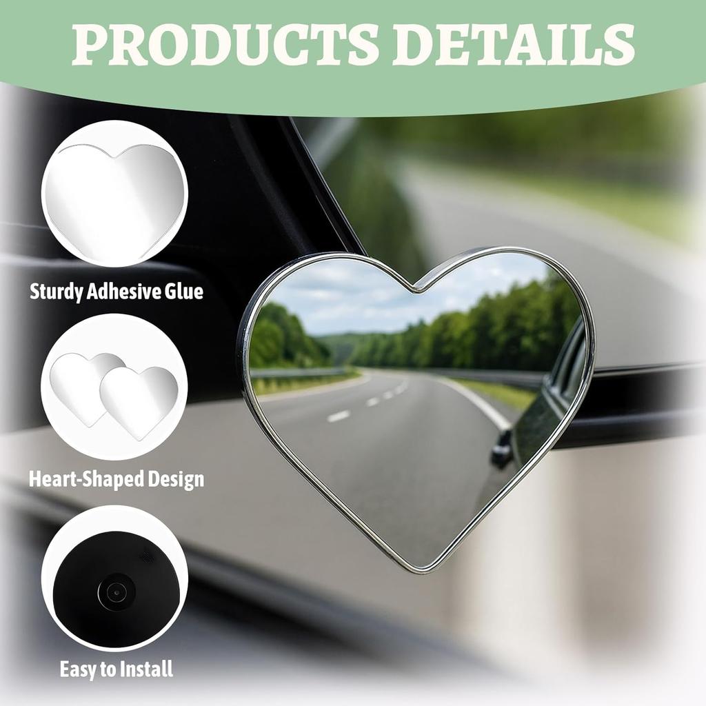 2 Pcs Blind Spot Mirror, Heart Shaped Car Side Mirrors with Adjustable Angle for Enhanced Safety, Universal Fit Convex Wide Angle Rear View Mirror